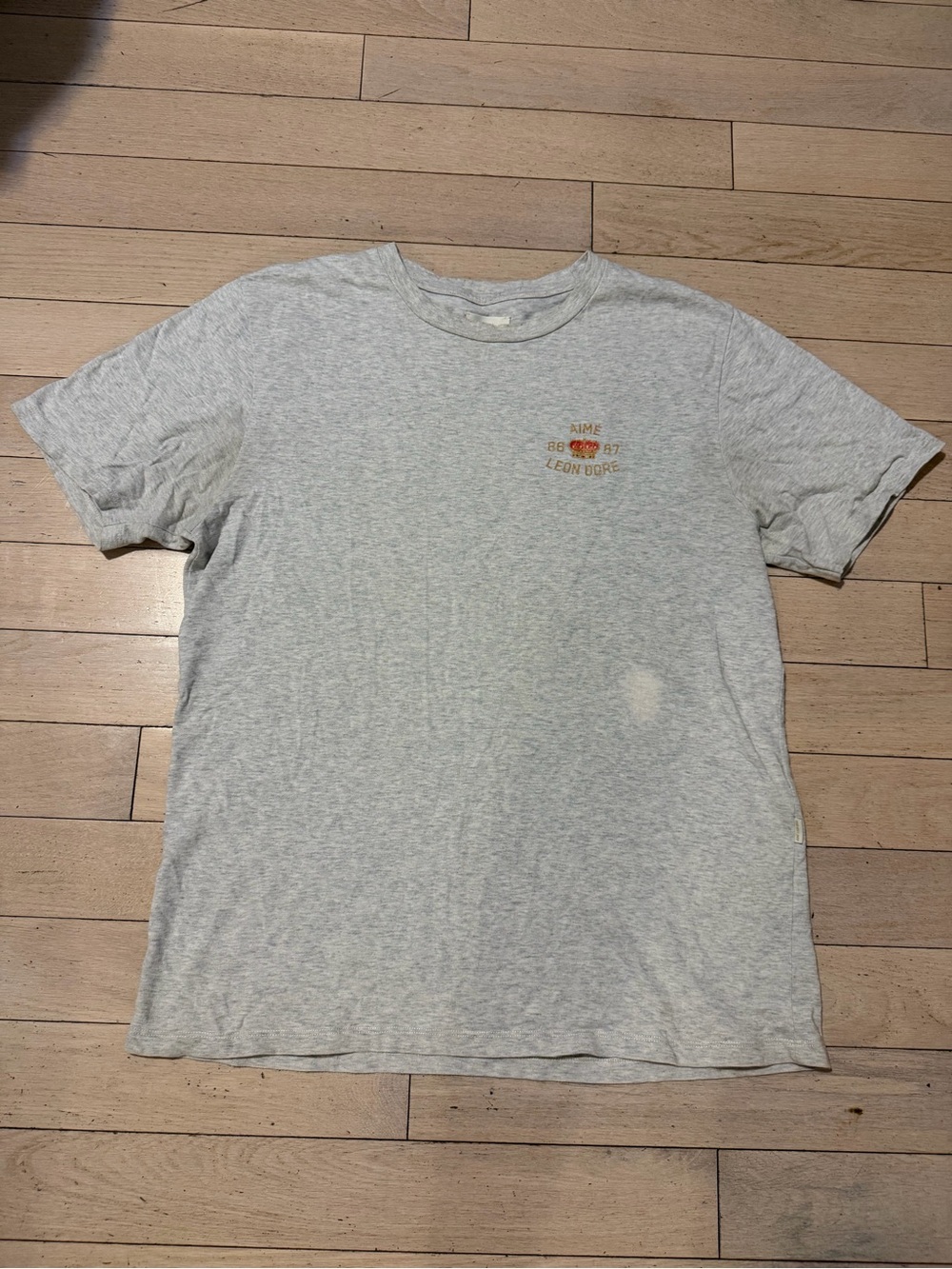 Aime Leon Dore Light Gray Crewneck T-Shirt with Chest Logo
